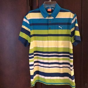 Puma Boys Striped Polo in Blue, Green, Yellow, White